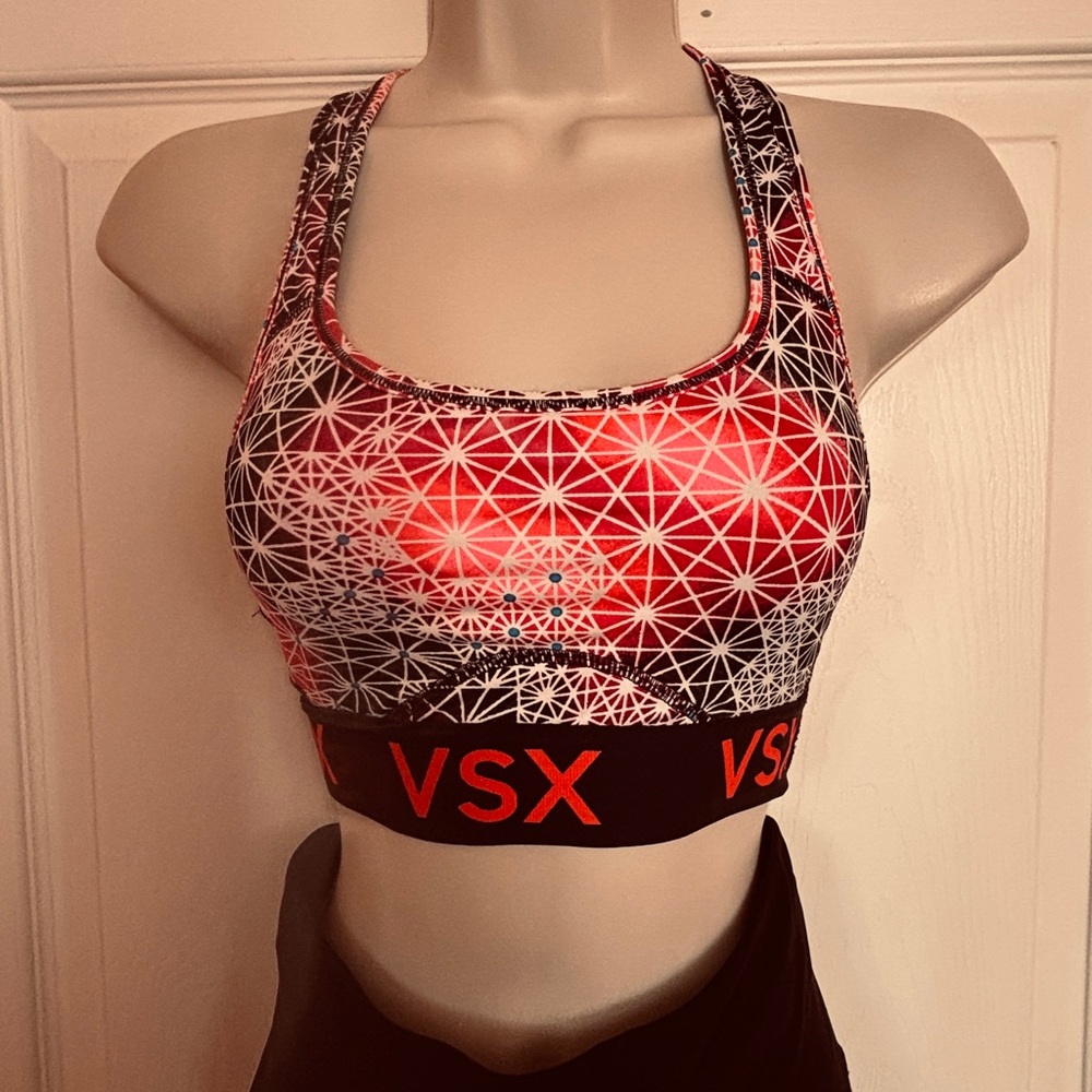VSX Pink and Black Geometric Sports Bra
